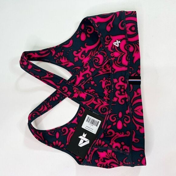 FourLaps Infinity Sports Bra Womens Large Black Red Workout Velvet Wallpaper NEW - Picture 7 of 8